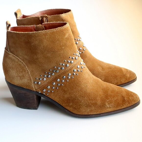 Lucky Brand Latinia Brown Suede Leather Almond Toe Studded Ankle Boots Booties 7 - Picture 3 of 16